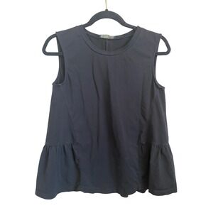 Weekend Max Mara Black Peplum Sleeveless Top Rhinestone Butterfly Size M